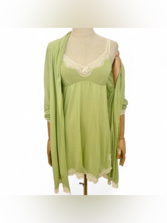 Eberjey Other - Vintage Eberjey Lace Modal Peignoir Set Pistachio Chemise & Robe Set Lady Godiva